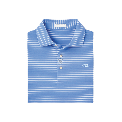 Men's Blue and Thin White Striped Polo